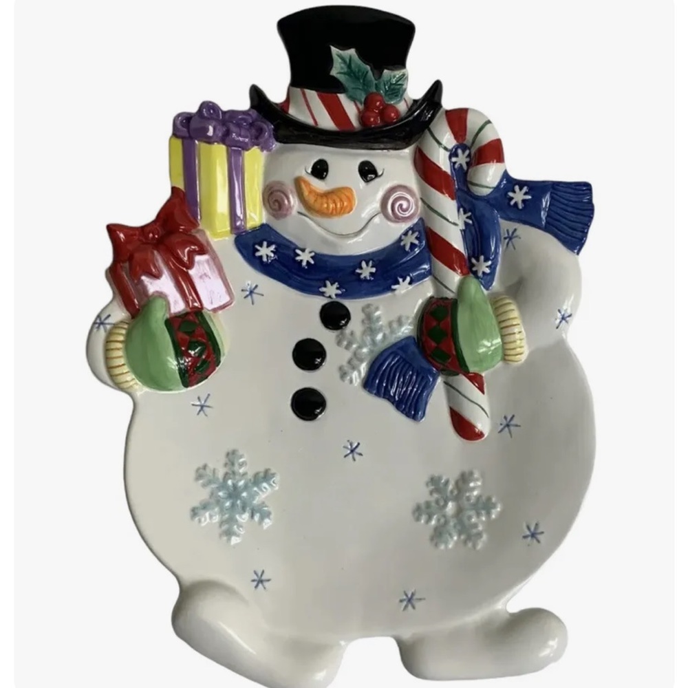 Fitz And Floyd Frosty Friends Snowman Plate Canape Snack Dish Christmas Vintage
